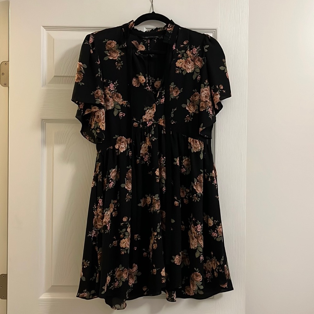 Floral black mini dress from Zara.
